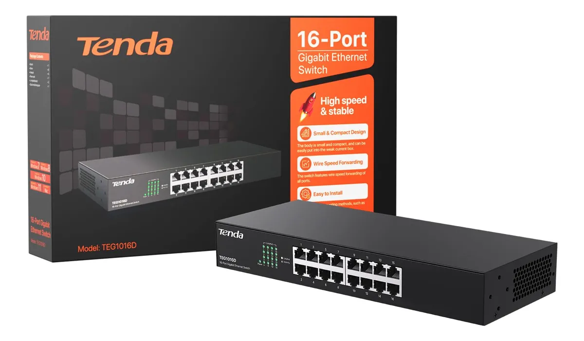 SWITCH 16 PUERTOS TENDA GIGABIT EG1016D